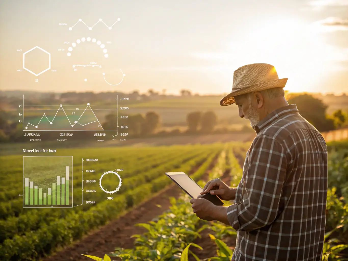 An image of a digital dashboard displaying real-time data analytics for a farm, showcasing key metrics and insights derived from technology integration.