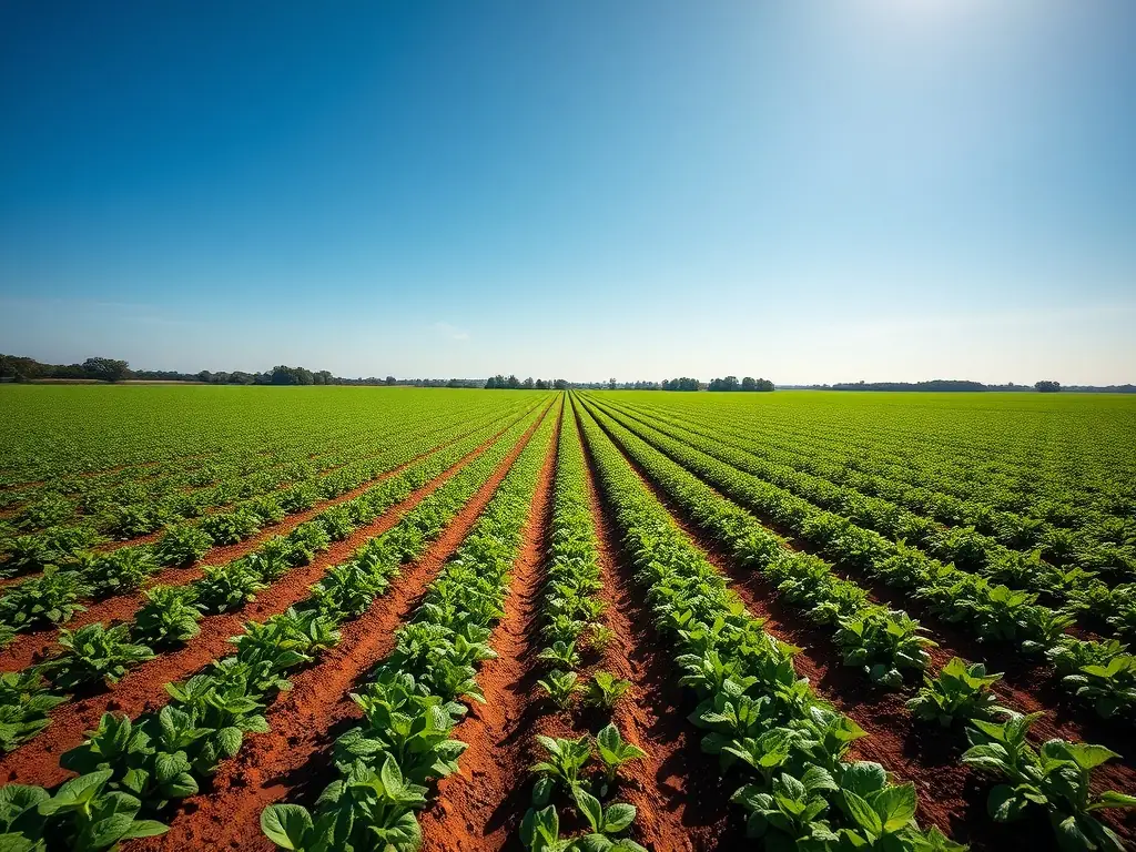 A detailed photograph showcasing a well-organized agricultural operation, with fields neatly divided and crops thriving, symbolizing efficient asset structuring in agriculture.